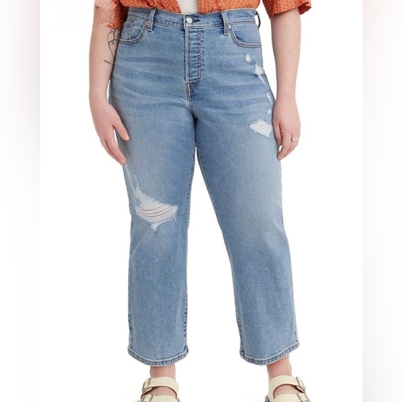 NEW Levis Wedgie Straight Jeans Plus 24W High Rise Button Fly Distressed Levi’s - Picture 1 of 15